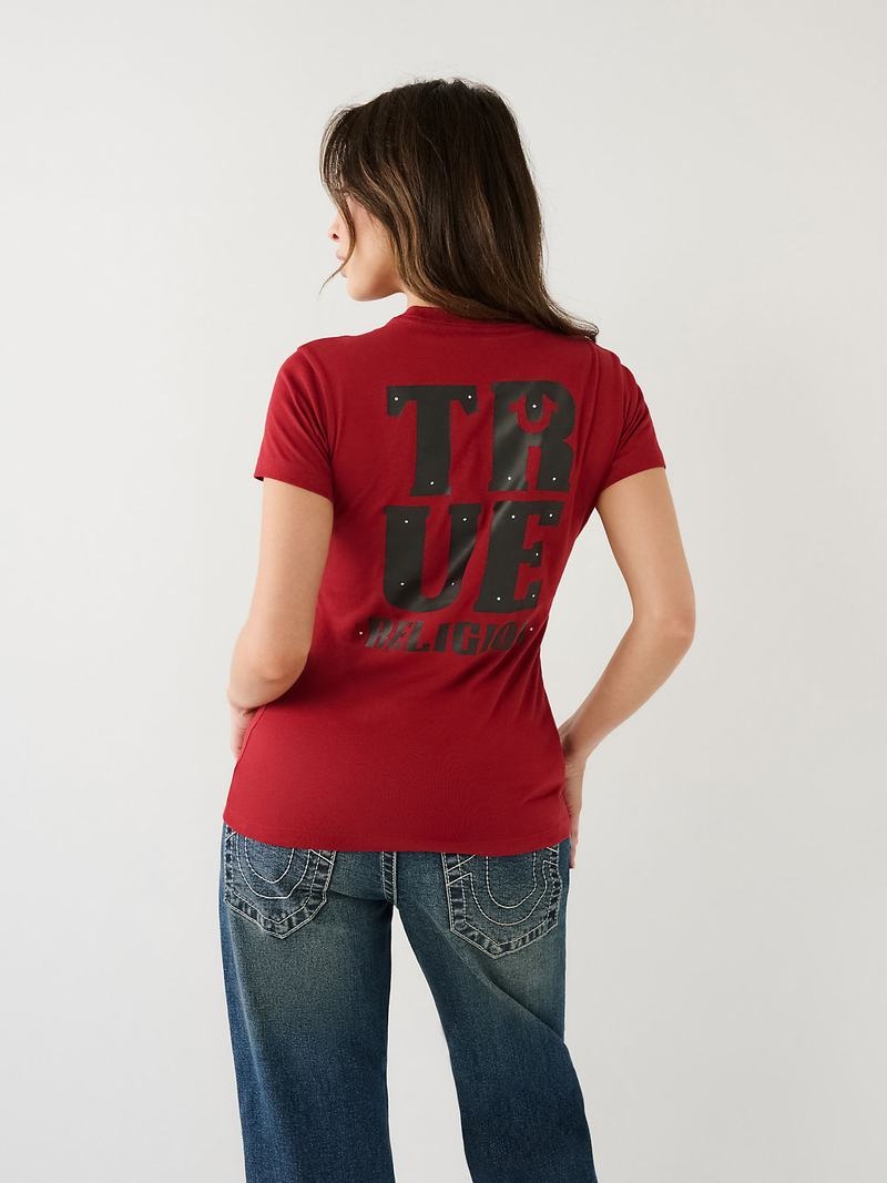 True Religion True Logo T-Shirts Damen Rot | 79836LIRW