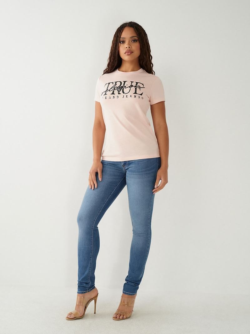 True Religion True Logo T-Shirts Damen Rosa | 69087IBNM