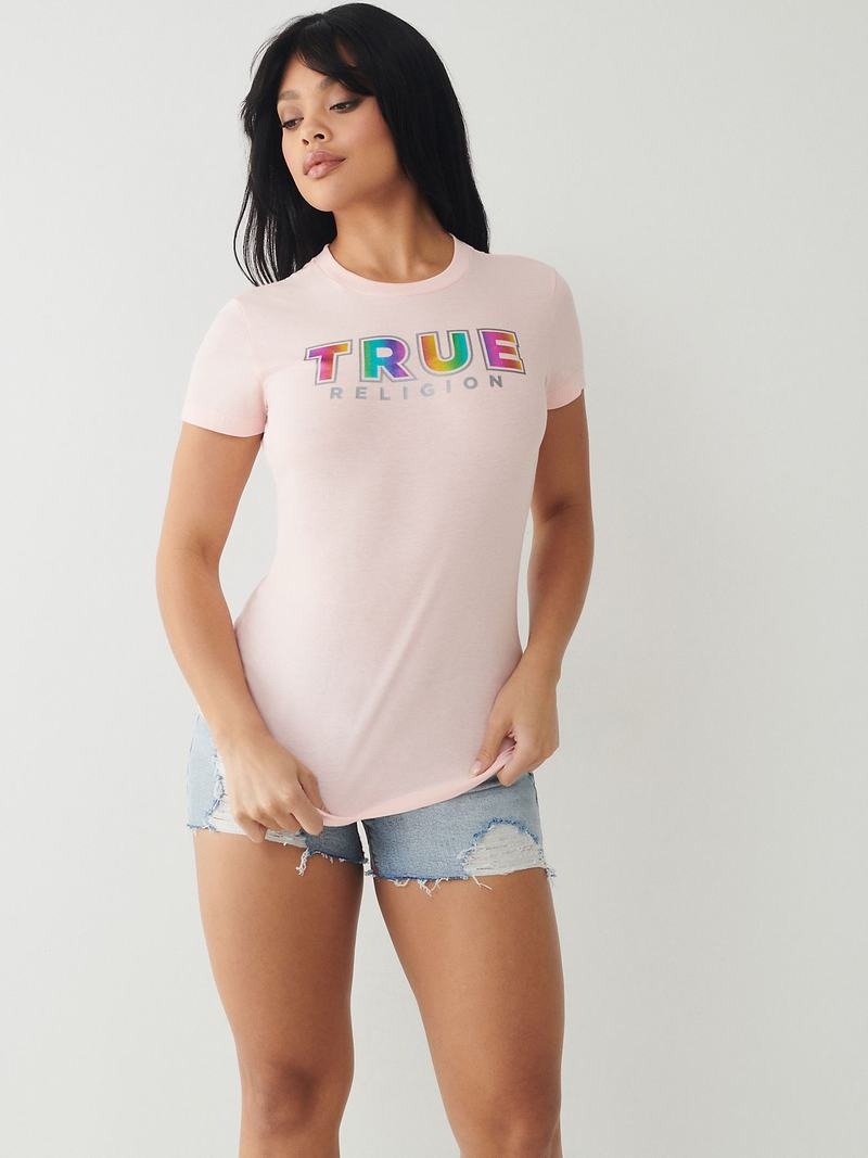 True Religion True Logo T-Shirts Damen Rosa | 76203XTIC