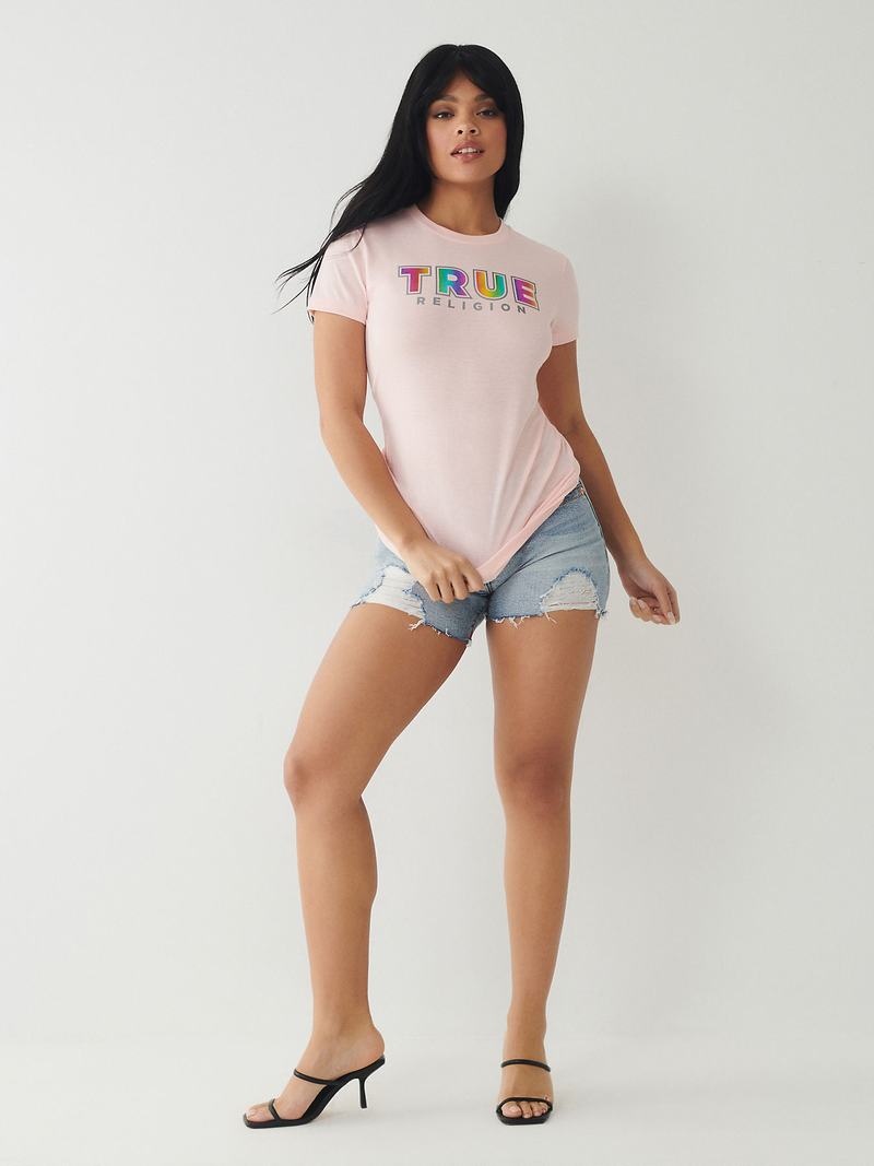 True Religion True Logo T-Shirts Damen Rosa | 76203XTIC