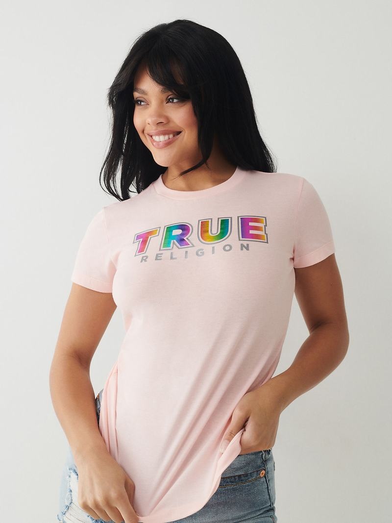 True Religion True Logo T-Shirts Damen Rosa | 76203XTIC