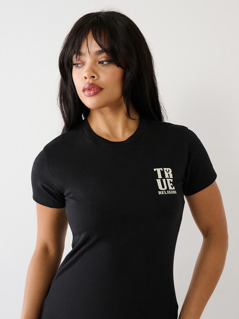 True Religion True Logo T-Shirts Damen Schwarz | 60914AQTP