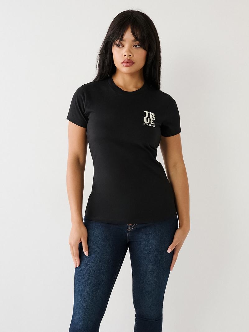 True Religion True Logo T-Shirts Damen Schwarz | 60914AQTP