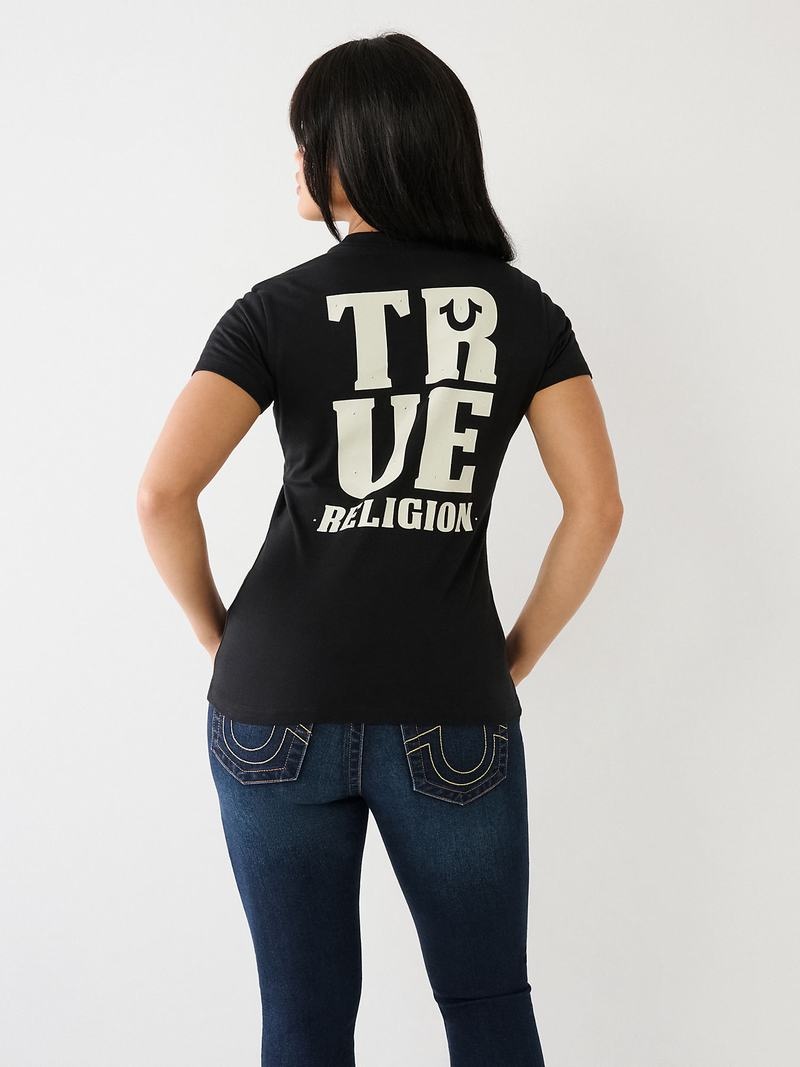 True Religion True Logo T-Shirts Damen Schwarz | 60914AQTP