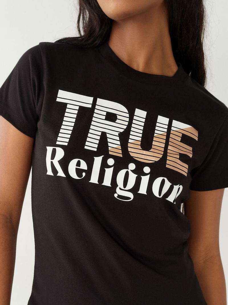 True Religion True Logo T-Shirts Damen Schwarz | 01642GHVL