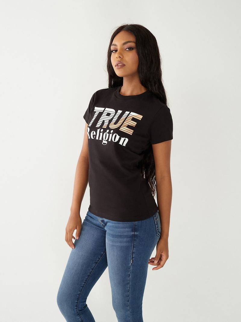 True Religion True Logo T-Shirts Damen Schwarz | 01642GHVL