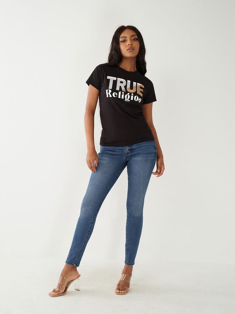 True Religion True Logo T-Shirts Damen Schwarz | 01642GHVL