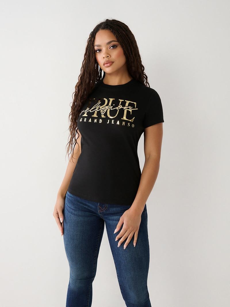 True Religion True Logo T-Shirts Damen Schwarz | 74382AVUT