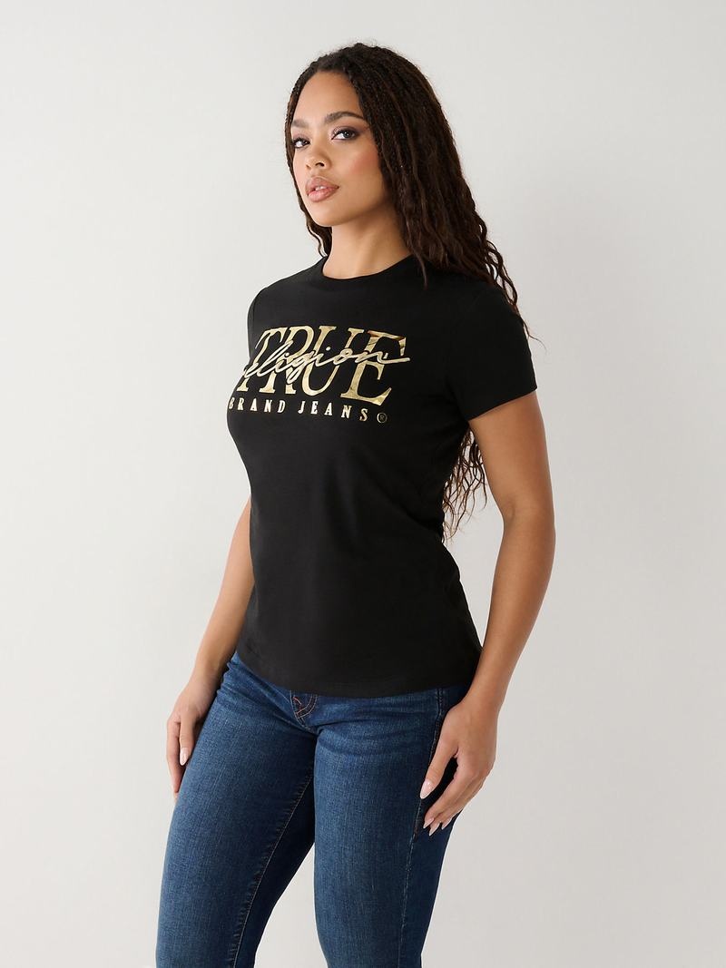 True Religion True Logo T-Shirts Damen Schwarz | 74382AVUT