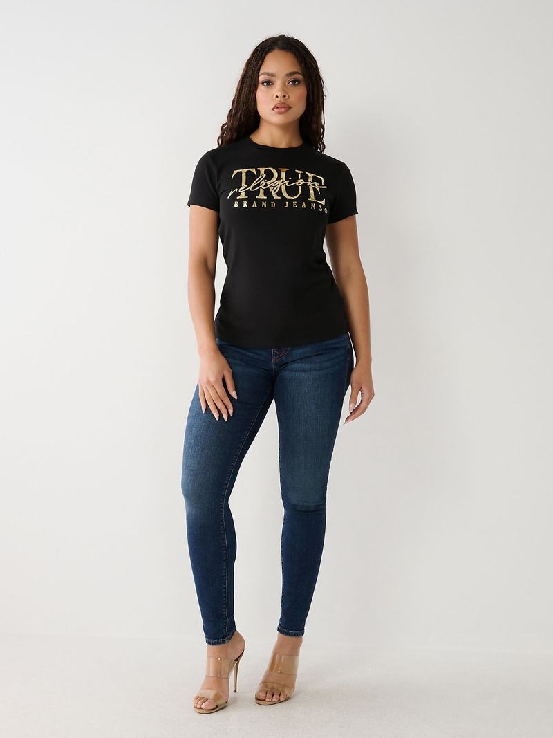 True Religion True Logo T-Shirts Damen Schwarz | 74382AVUT