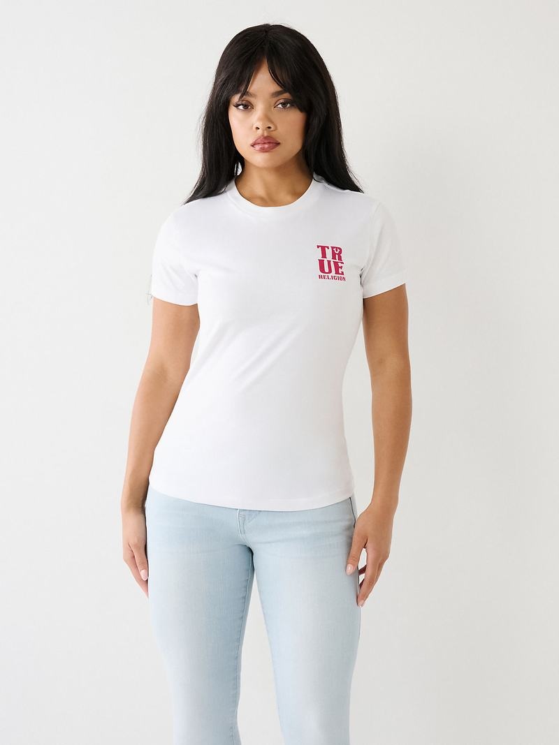 True Religion True Logo T-Shirts Damen Weiß | 45971KVGX