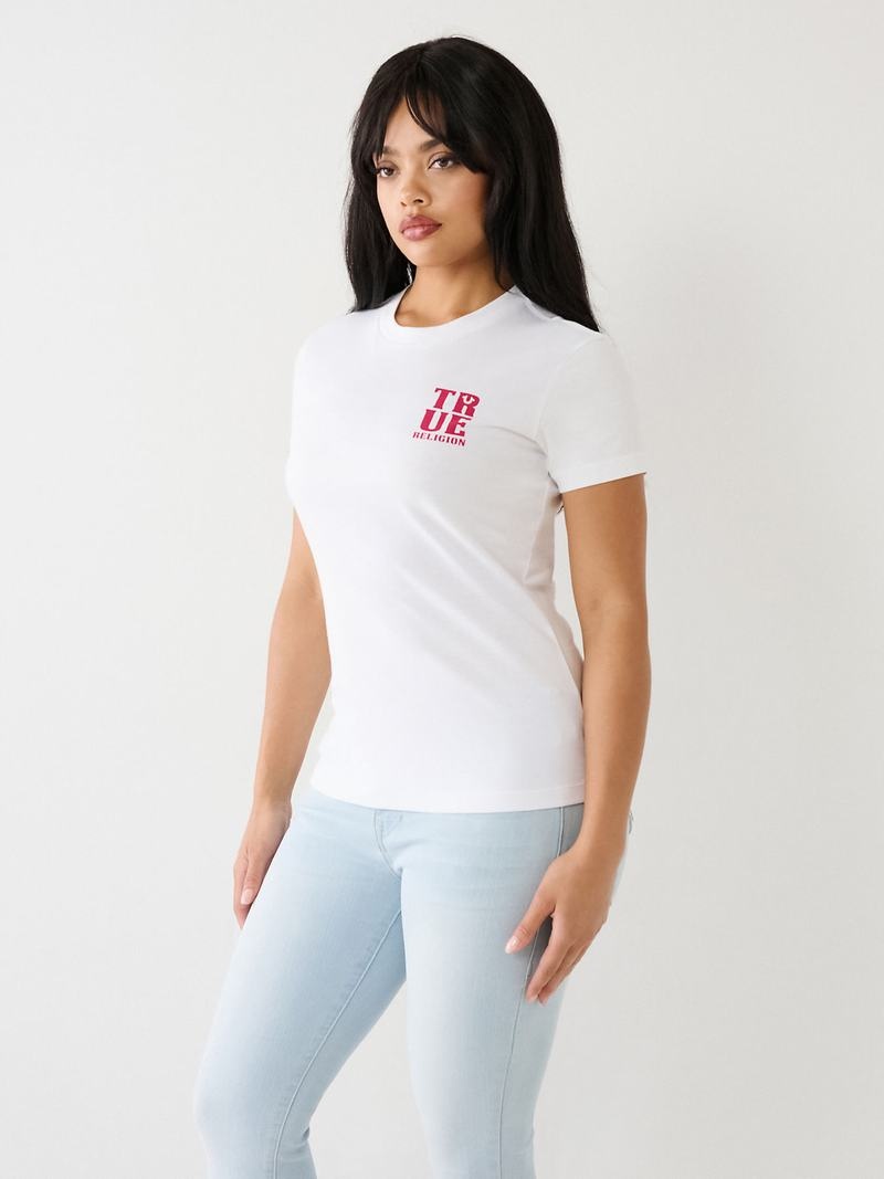 True Religion True Logo T-Shirts Damen Weiß | 45971KVGX