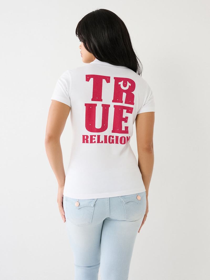 True Religion True Logo T-Shirts Damen Weiß | 45971KVGX