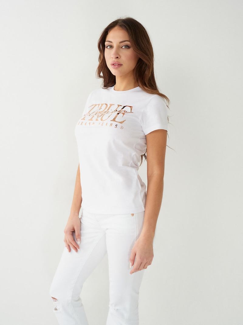 True Religion True Logo T-Shirts Damen Weiß | 60971BSTO