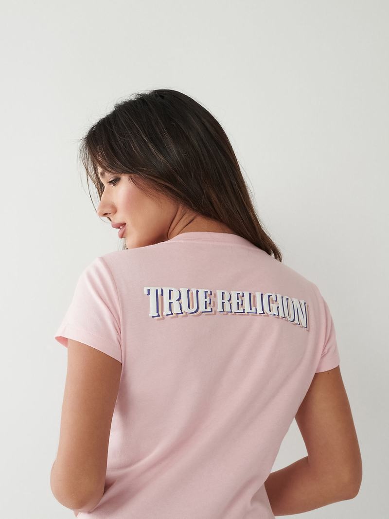 True Religion True Logo V T-Shirts Damen Rosa | 79582KSAF