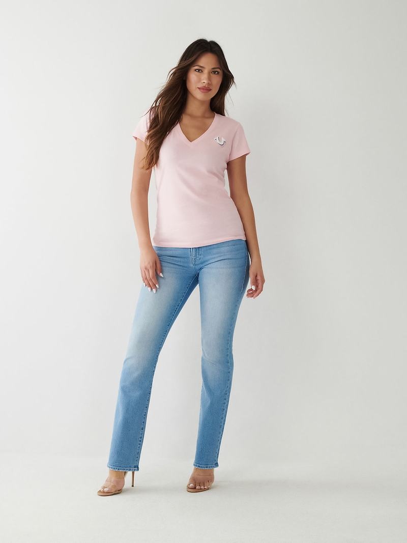 True Religion True Logo V T-Shirts Damen Rosa | 79582KSAF