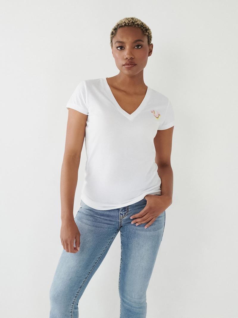 True Religion True Logo V T-Shirts Damen Weiß | 90537EIHX