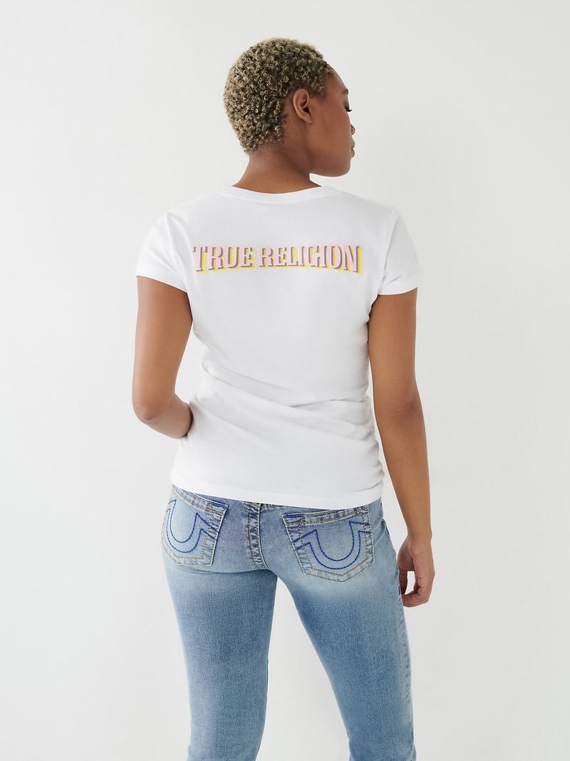 True Religion True Logo V T-Shirts Damen Weiß | 90537EIHX