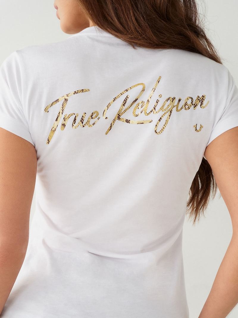 True Religion True Logo V T-Shirts Damen Weiß | 04268IYMD