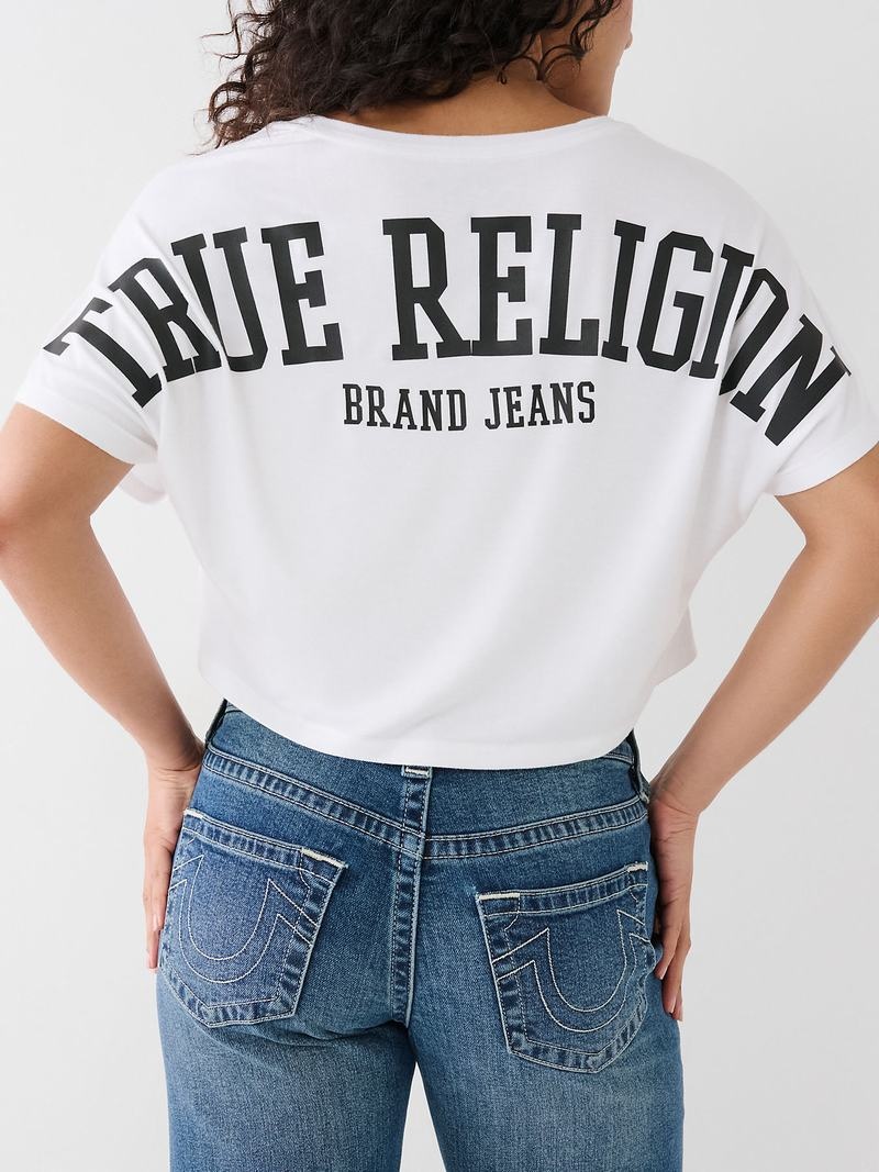 True Religion True Off Shoulder Crop T-Shirts Damen Weiß | 62931ZVNW