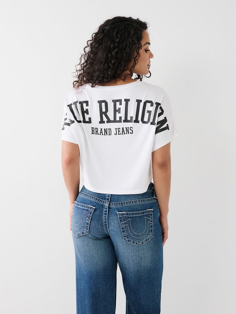 True Religion True Off Shoulder Crop T-Shirts Damen Weiß | 62931ZVNW