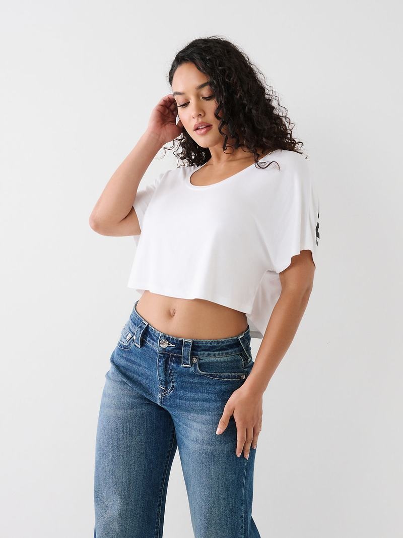 True Religion True Off Shoulder Crop T-Shirts Damen Weiß | 62931ZVNW