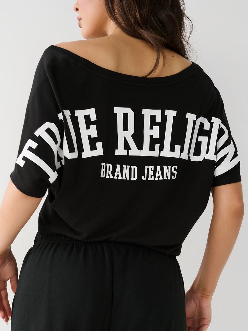 True Religion True Off Shoulder Crop T-Shirts Damen Schwarz | 25418BLMP