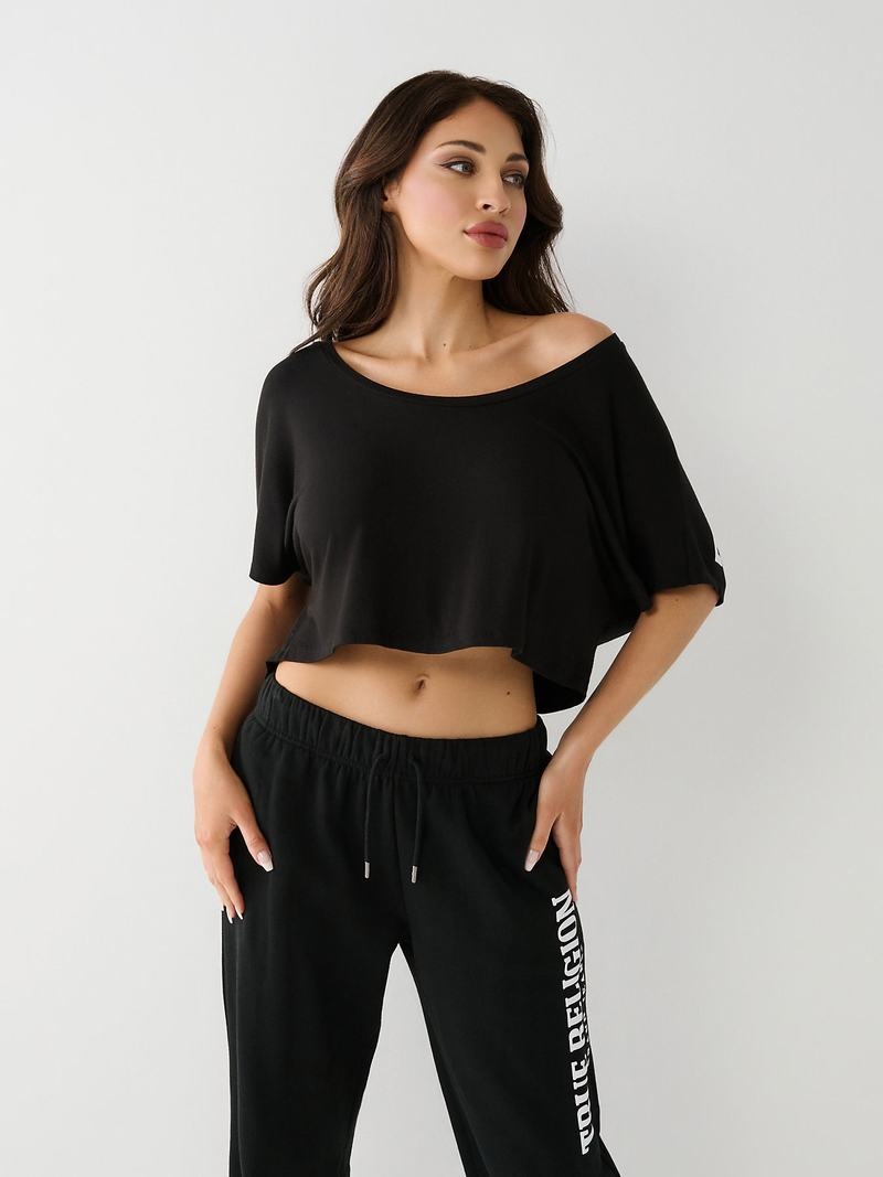 True Religion True Off Shoulder Crop T-Shirts Damen Schwarz | 25418BLMP