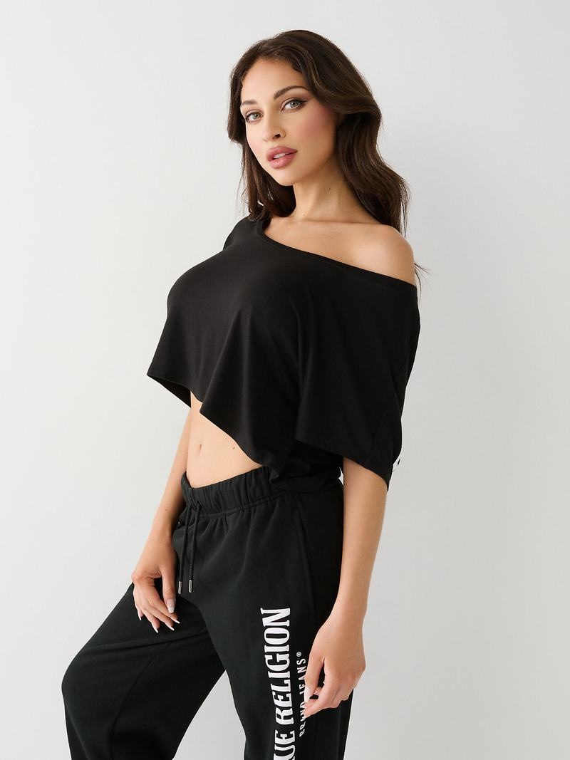 True Religion True Off Shoulder Crop T-Shirts Damen Schwarz | 25418BLMP