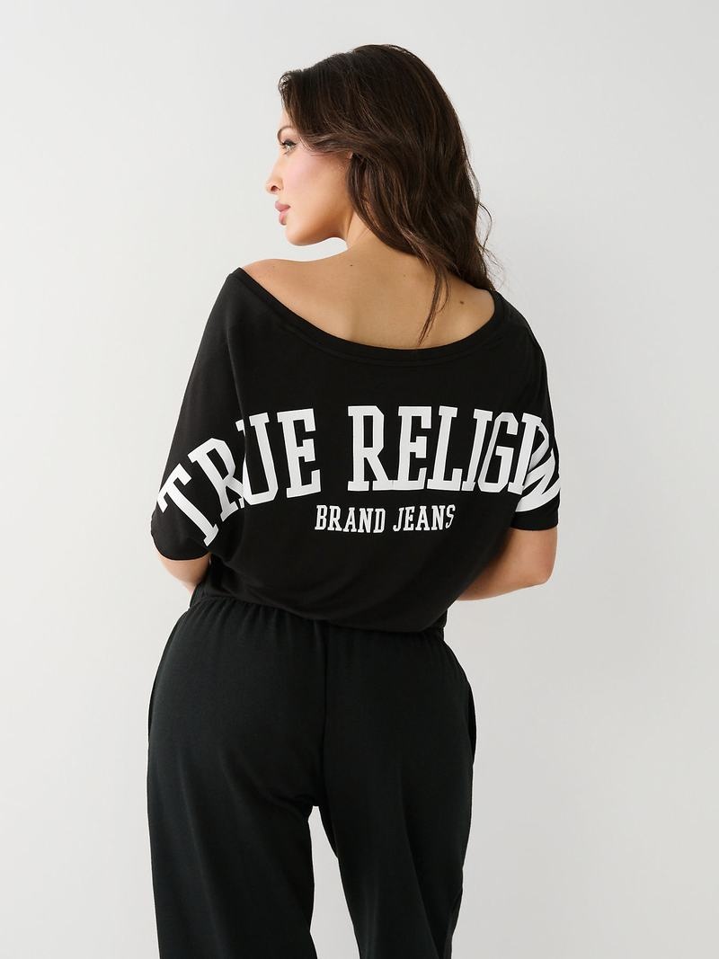 True Religion True Off Shoulder Crop T-Shirts Damen Schwarz | 25418BLMP