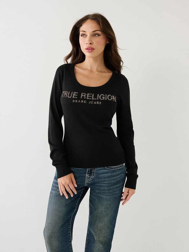 True Religion True Religion Crystal Logo Pullover Damen Schwarz | 13258TYIU