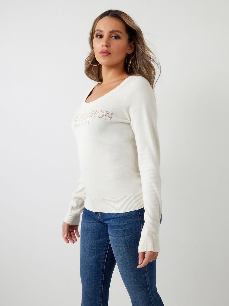 True Religion True Religion Crystal Logo Pullover Damen Weiß | 89201TMRD