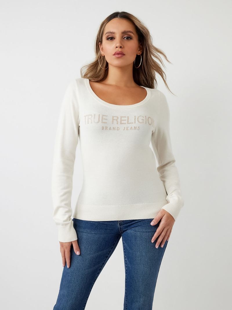 True Religion True Religion Crystal Logo Pullover Damen Weiß | 89201TMRD