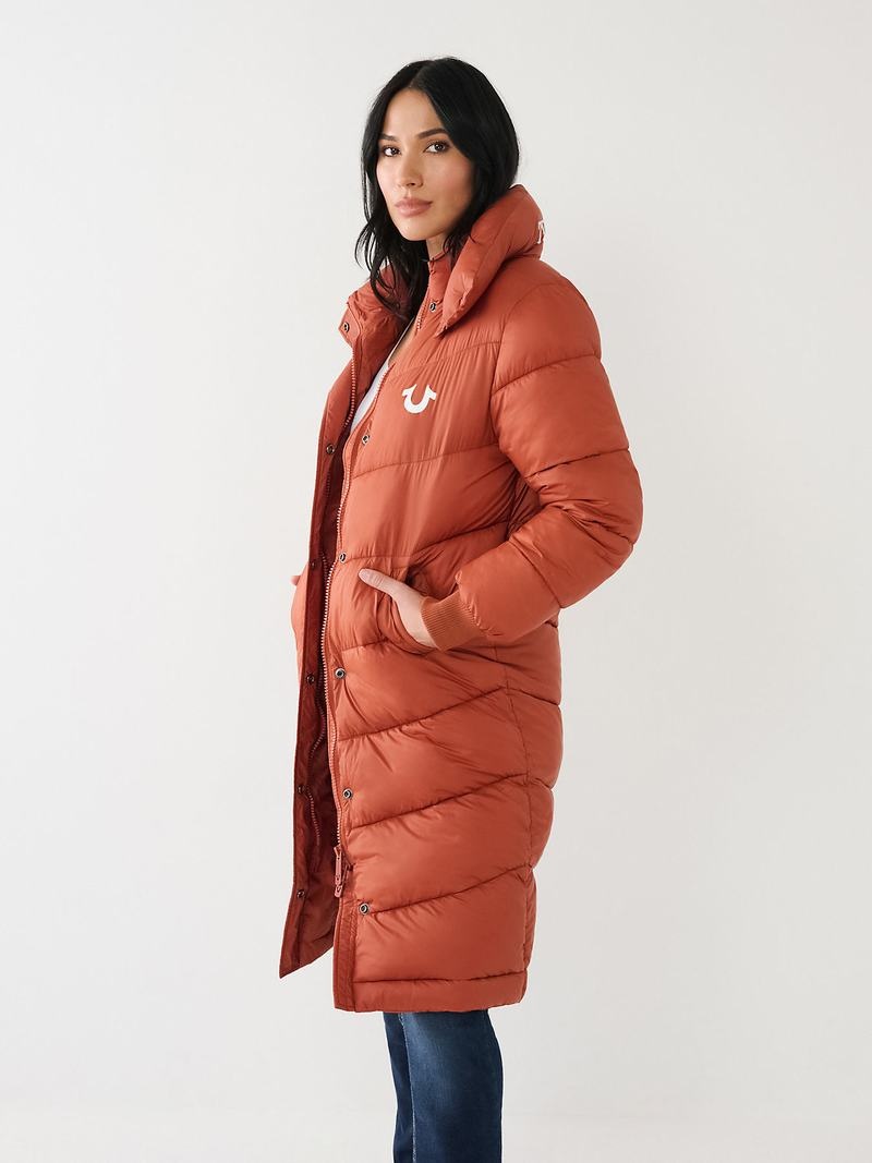 True Religion True Religion Logo Longline Puffer Oberteile Damen Orange | 63709VZSE