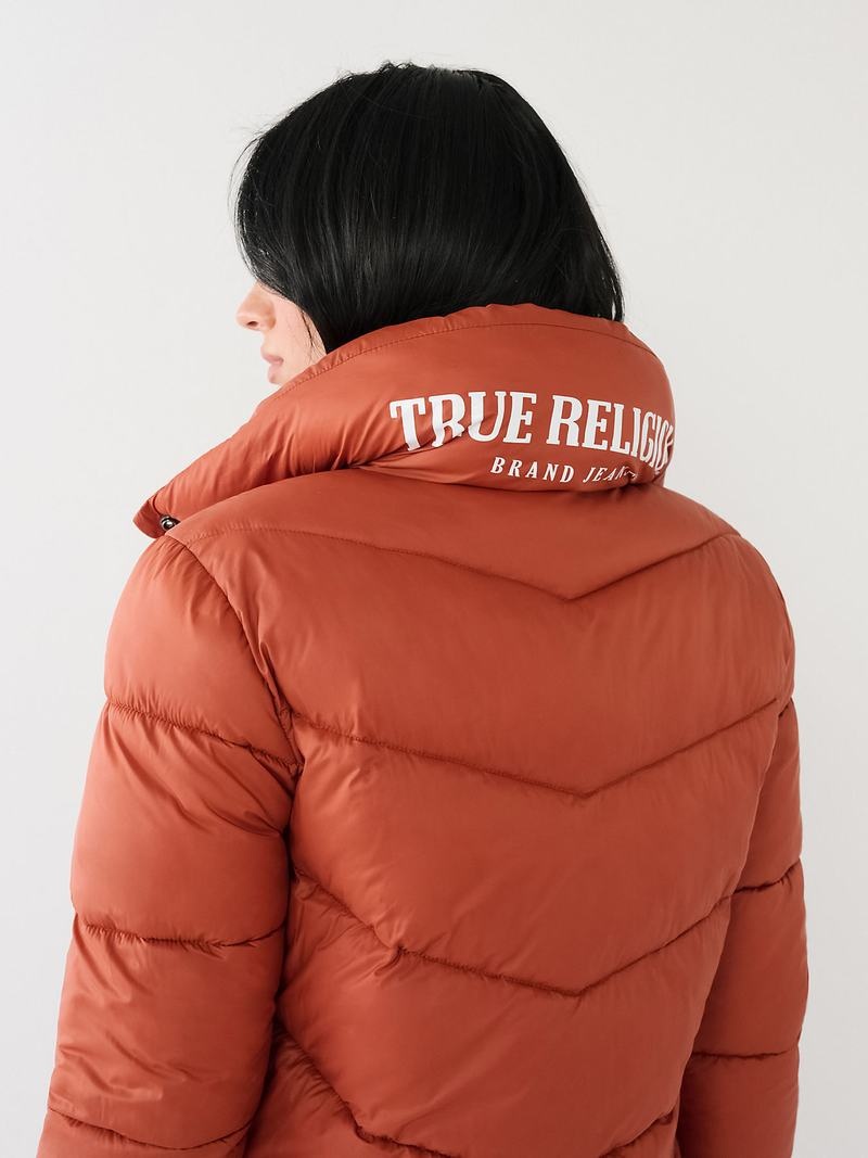 True Religion True Religion Logo Longline Puffer Oberteile Damen Orange | 63709VZSE