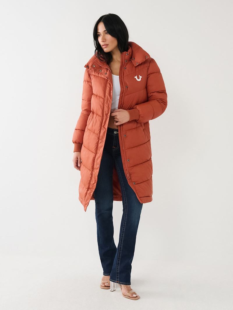 True Religion True Religion Logo Longline Puffer Oberteile Damen Orange | 63709VZSE