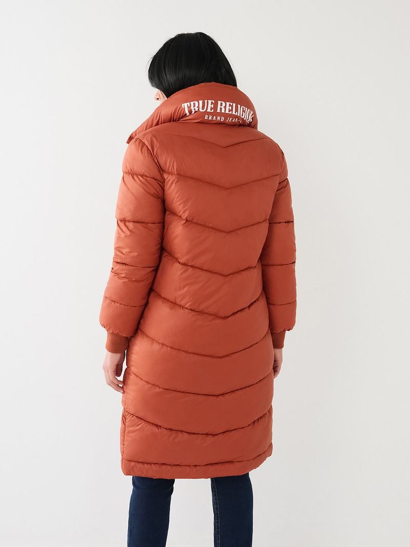 True Religion True Religion Logo Longline Puffer Oberteile Damen Orange | 63709VZSE