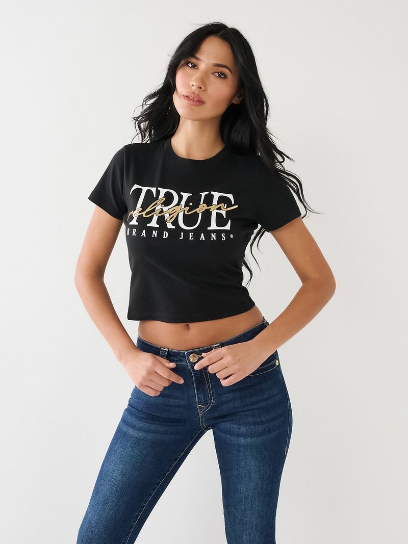 True Religion True Rlgn Crew T-Shirts Damen Schwarz | 43596ZLSP