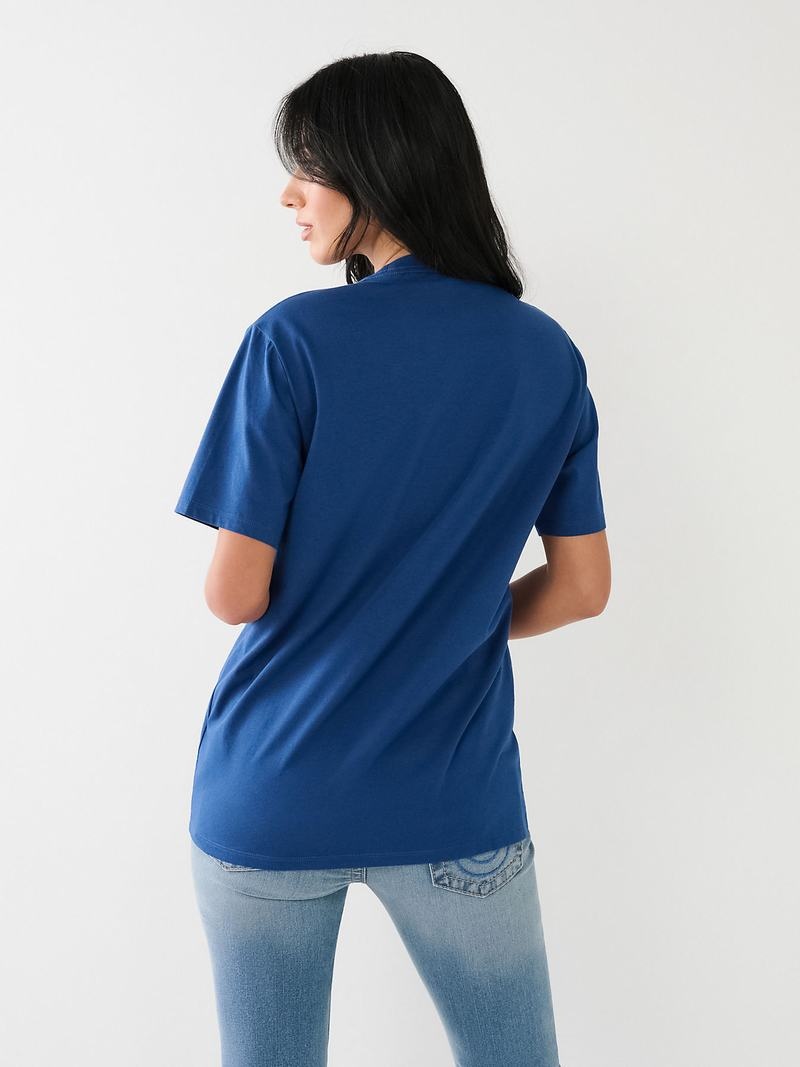 True Religion True Rlgn Logo Boyfriend T-Shirts Damen Blau | 37501OVSU