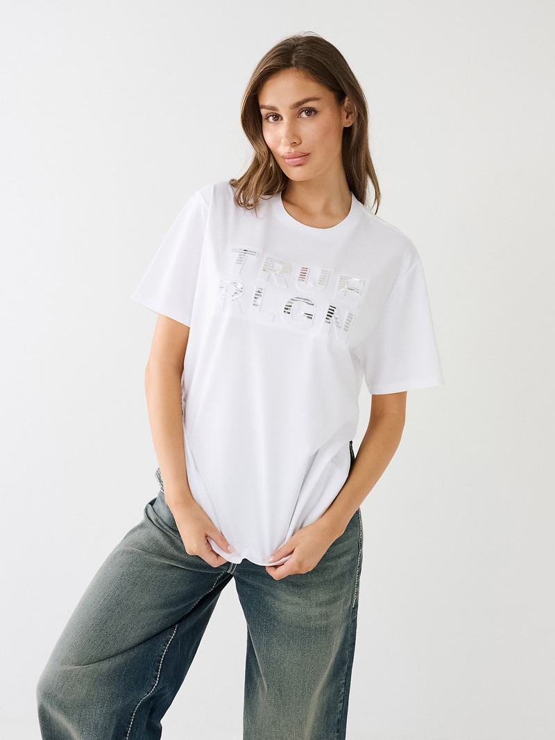 True Religion True Rlgn Logo Boyfriend T-Shirts Damen Weiß | 74120SXDL