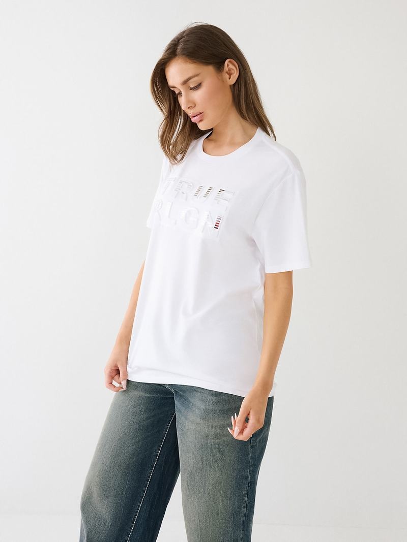 True Religion True Rlgn Logo Boyfriend T-Shirts Damen Weiß | 74120SXDL