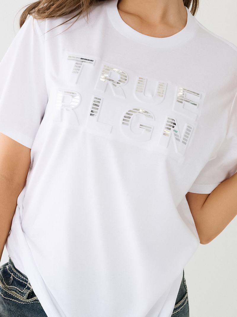 True Religion True Rlgn Logo Boyfriend T-Shirts Damen Weiß | 74120SXDL