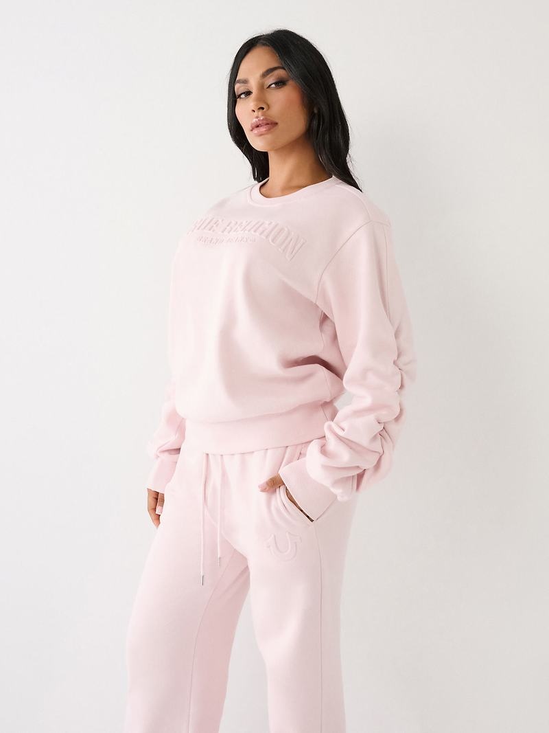 True Religion True Ruched Relaxed Sweatshirt Damen Rosa | 80576WSGV