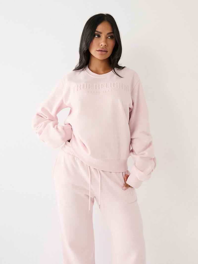 True Religion True Ruched Relaxed Sweatshirt Damen Rosa | 80576WSGV