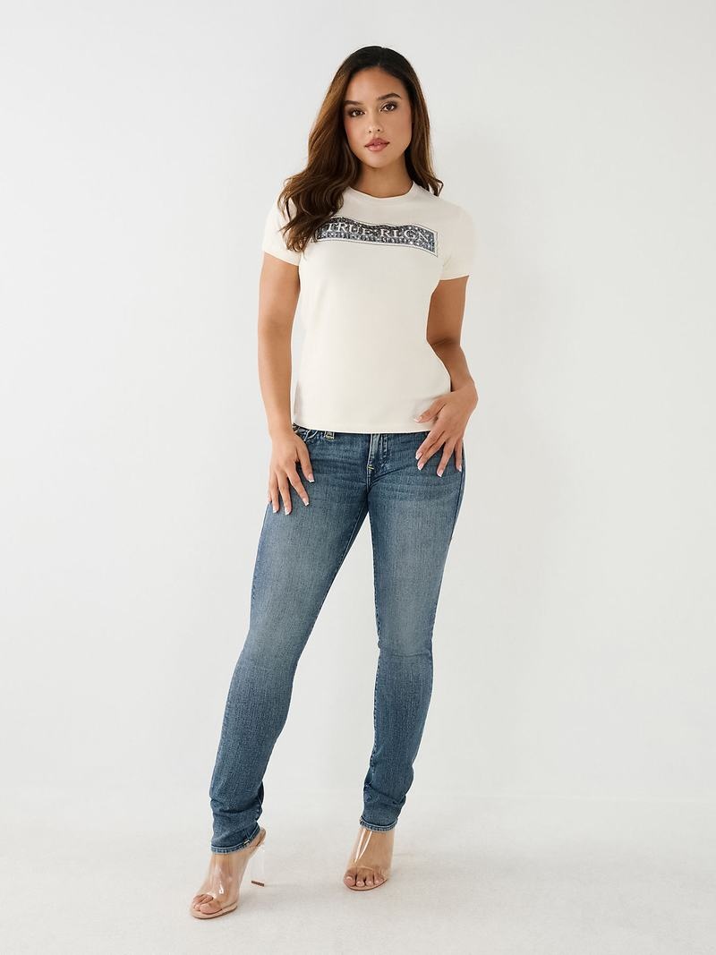 True Religion True Sequin Logo T-Shirts Damen Weiß | 14926ZBMY