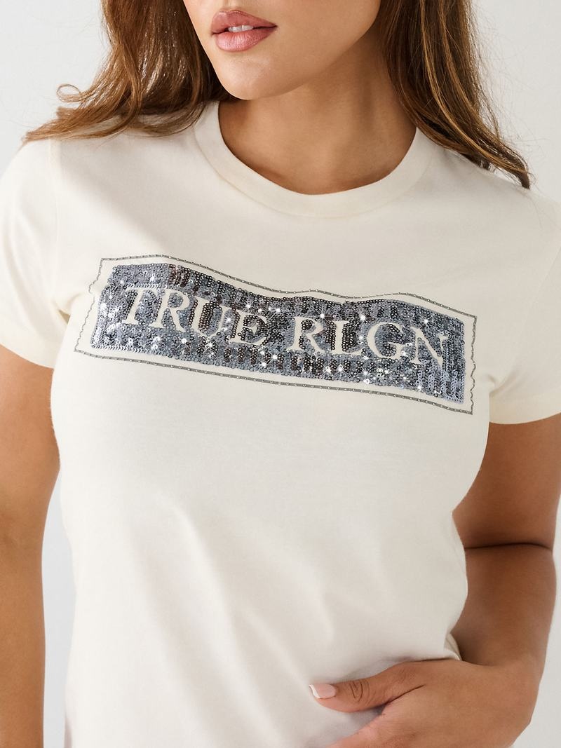 True Religion True Sequin Logo T-Shirts Damen Weiß | 14926ZBMY