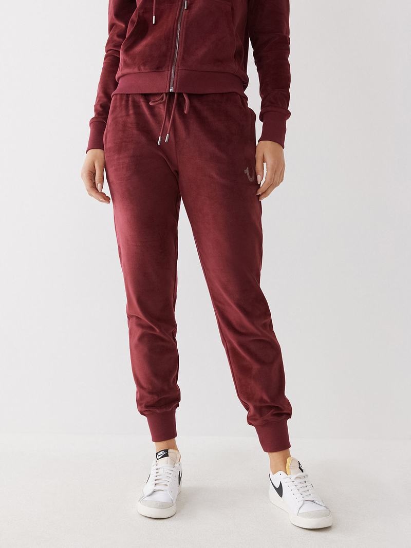 True Religion Velour Logo Jogginghose Damen Bordeaux | 85712OFCV