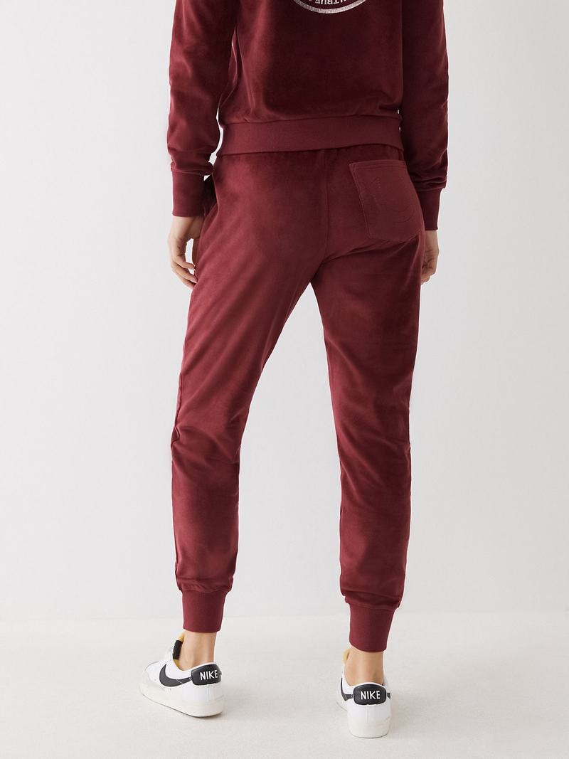 True Religion Velour Logo Jogginghose Damen Bordeaux | 85712OFCV