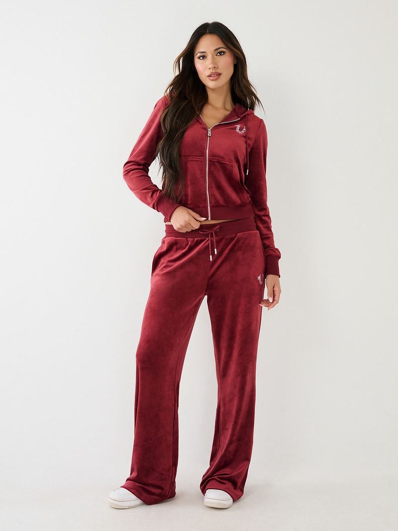 True Religion Velour Zip Hoodie Damen Fuchsie | 07586BCZG