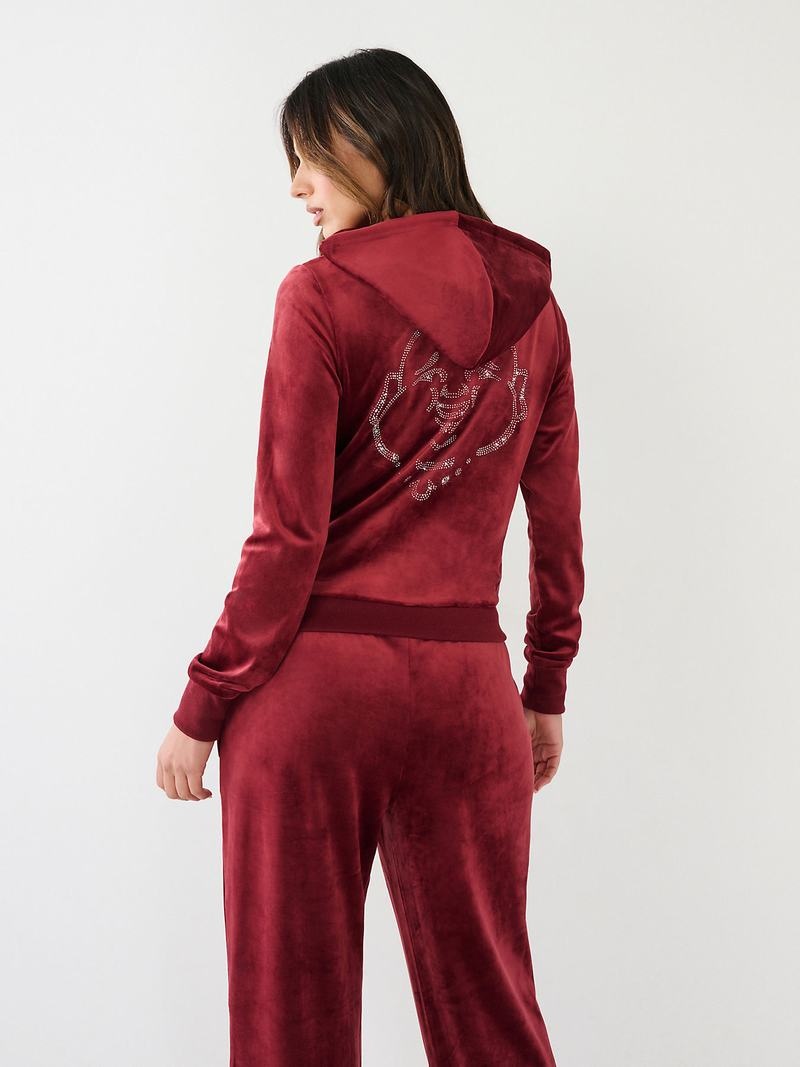 True Religion Velour Zip Hoodie Damen Fuchsie | 07586BCZG